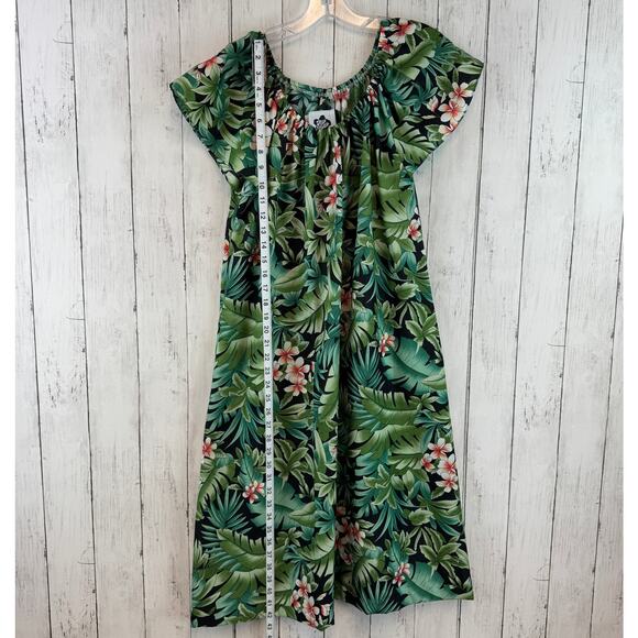VTG Hilo Hattie Green Tropical Orchid Midi Muumuu Dress Hawaii USA Size Large - Picture 9 of 11